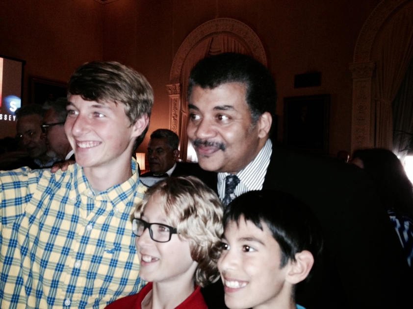 Neil deGrasse Tyson with his youngest fans in attendance. (Photo by Terry Byrne)